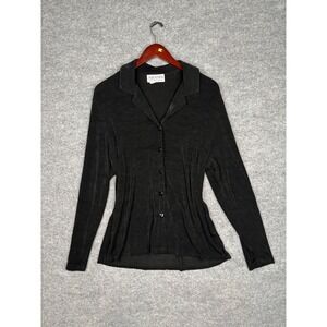 Amanda Paris London New‎ York Black Textured Button Down Top Vintage Large